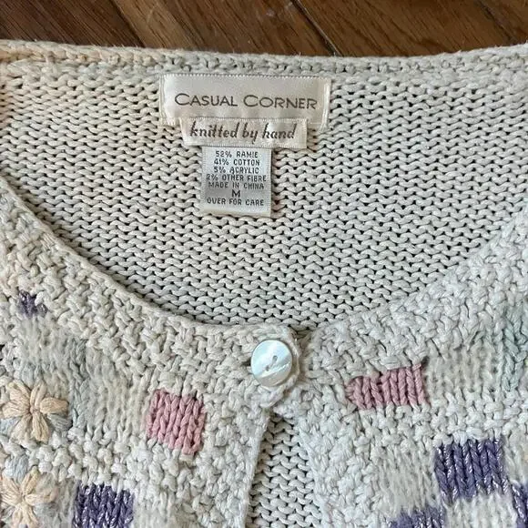 Vintage 90s Hand-Knit Pastel Patchwork Cardigan - Picture 3 of 7